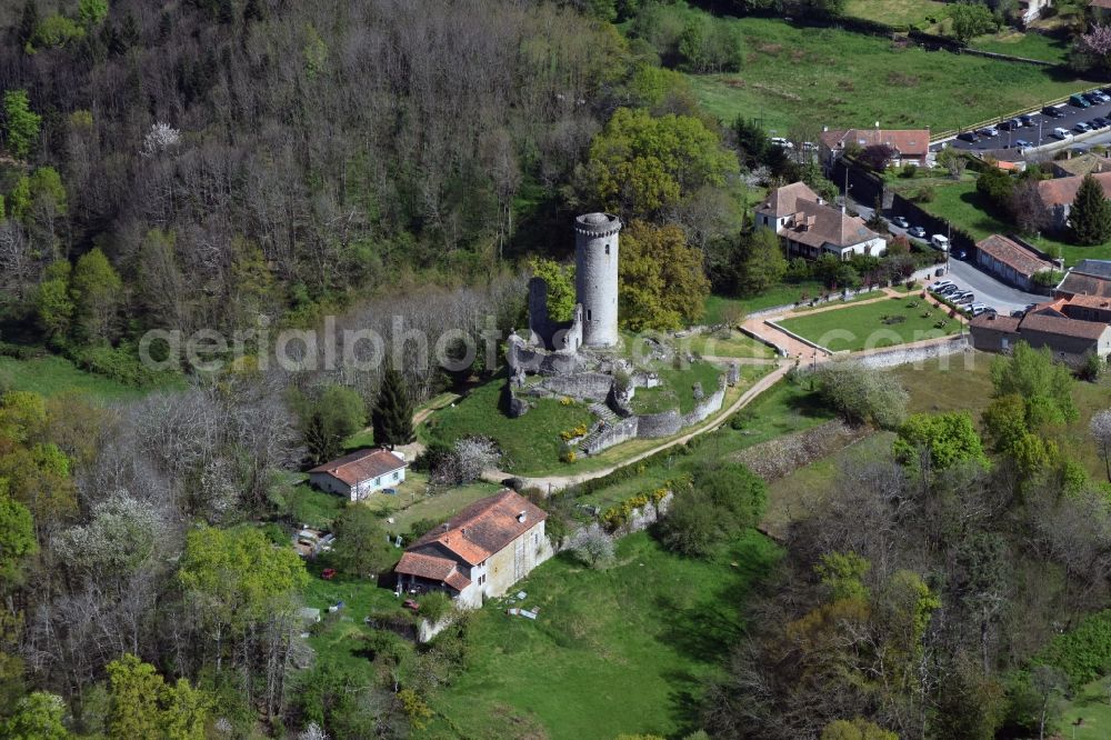 Aerial photograph Piégut-Pluviers - Ruins and vestiges of the former castle and fortress in Piegut-Pluviers in Aquitaine Limousin Poitou-Charentes, France