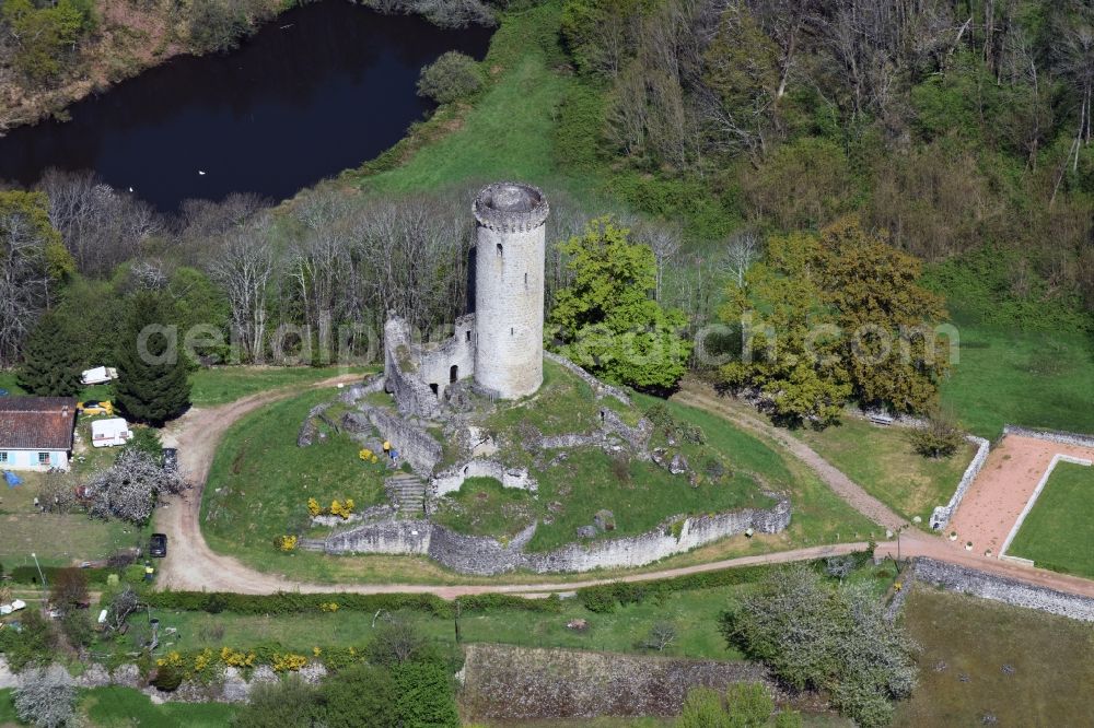 Piégut-Pluviers from above - Ruins and vestiges of the former castle and fortress in Piegut-Pluviers in Aquitaine Limousin Poitou-Charentes, France