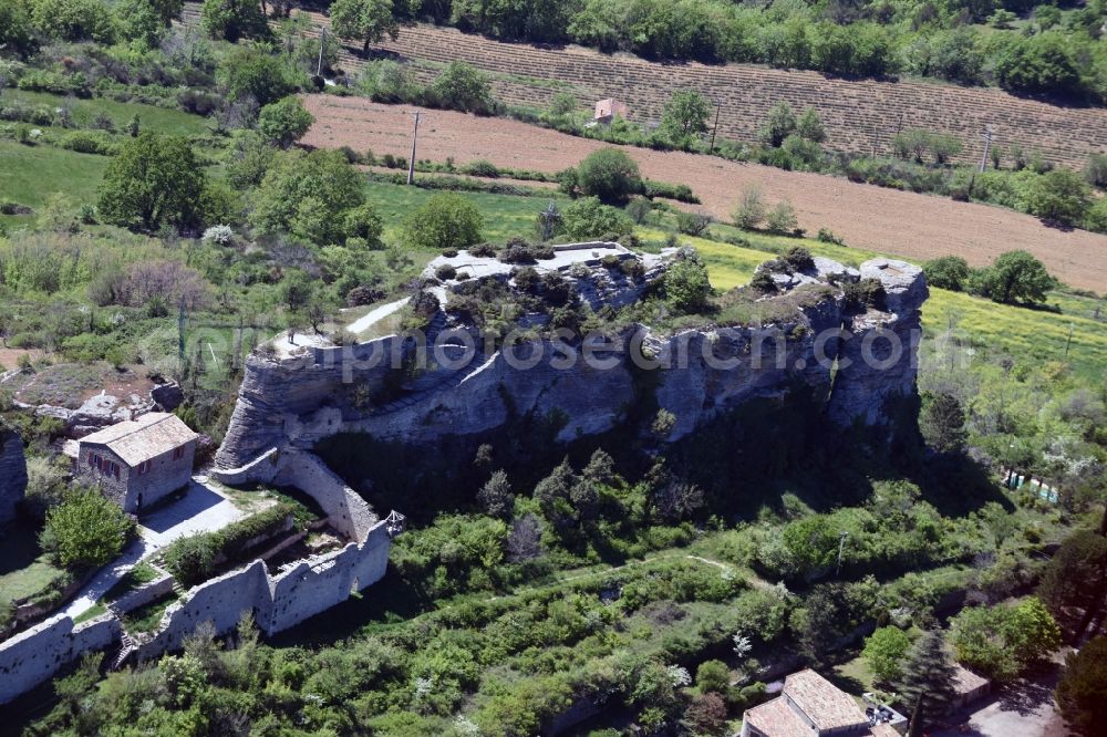 Saignon from the bird's eye view: Ruins and vestiges of the former castle and fortress in Saignon in Provence-Alpes-Cote d'Azur, France