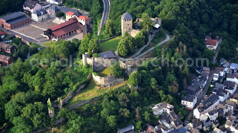 Aerial photograph Bendorf - Ruins and vestiges of the former castle and fortress on Saynsteig in Sayn in the state Rhineland-Palatinate, Germany