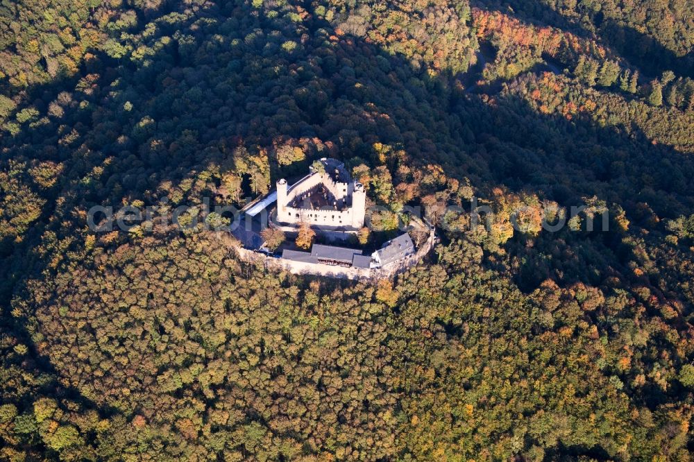 Aerial image Alsbach-Hähnlein - Ruins and vestiges of the former castle and fortress Schloss Auerbach in the district Alsbach in Alsbach-Haehnlein in the state Hesse