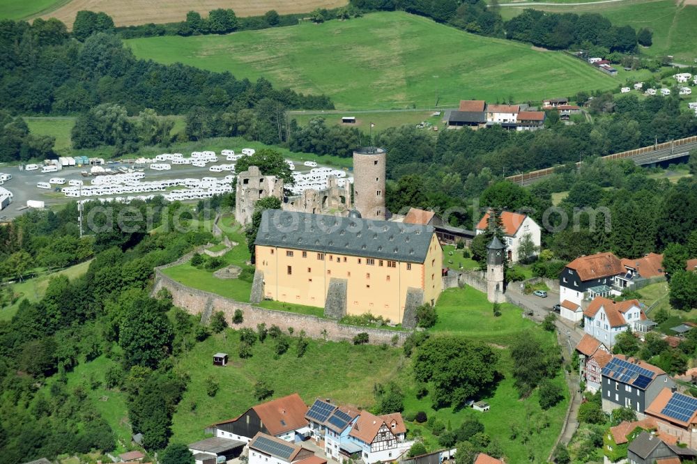 Schwarzenfels from above - Ruins and vestiges of the former castle and fortress in Schwarzenfels in the state Hesse, Germany