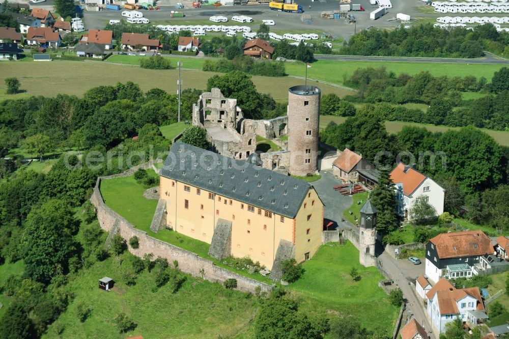 Aerial image Schwarzenfels - Ruins and vestiges of the former castle and fortress in Schwarzenfels in the state Hesse, Germany