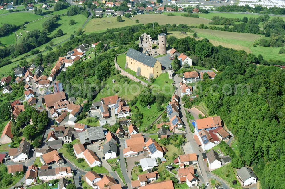 Aerial image Schwarzenfels - Ruins and vestiges of the former castle and fortress in Schwarzenfels in the state Hesse, Germany