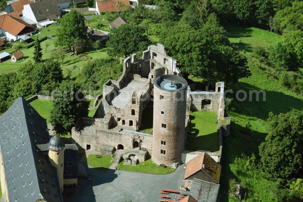 Aerial photograph Schwarzenfels - Ruins and vestiges of the former castle and fortress in Schwarzenfels in the state Hesse, Germany