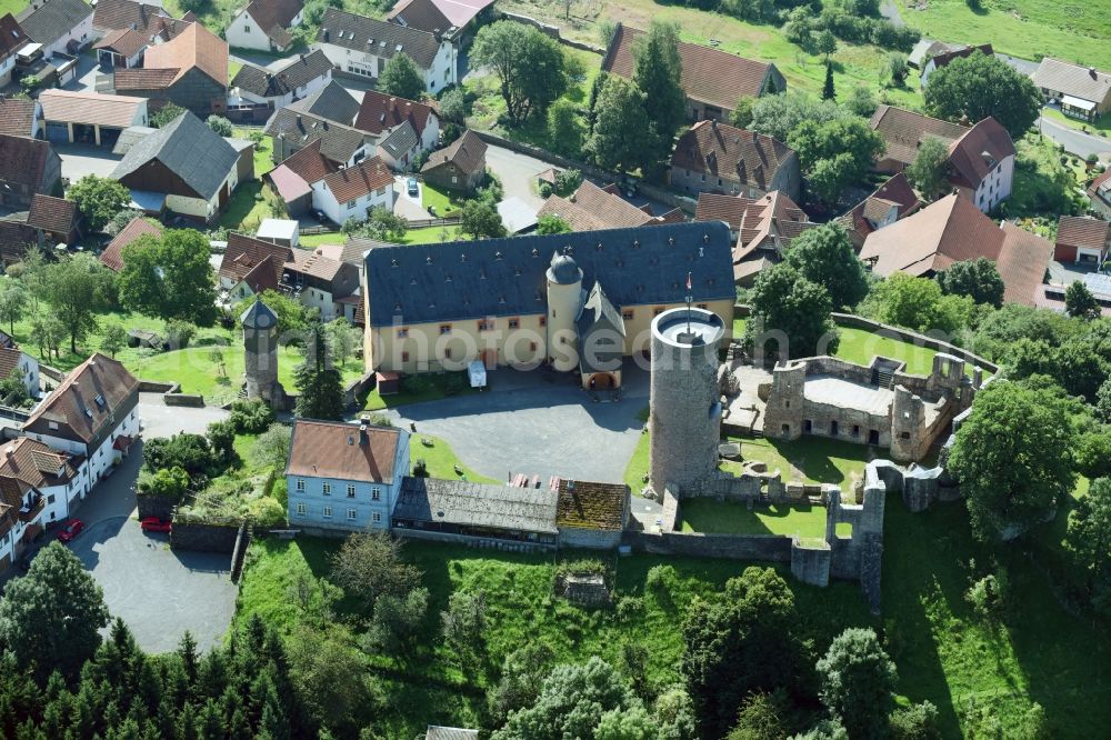 Schwarzenfels from above - Ruins and vestiges of the former castle and fortress in Schwarzenfels in the state Hesse, Germany