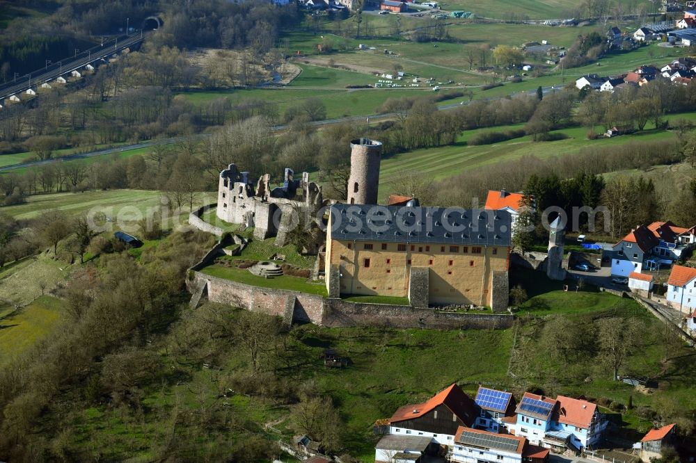 Aerial image Schwarzenfels - Ruins and vestiges of the former castle and fortress in Schwarzenfels in the state Hesse, Germany