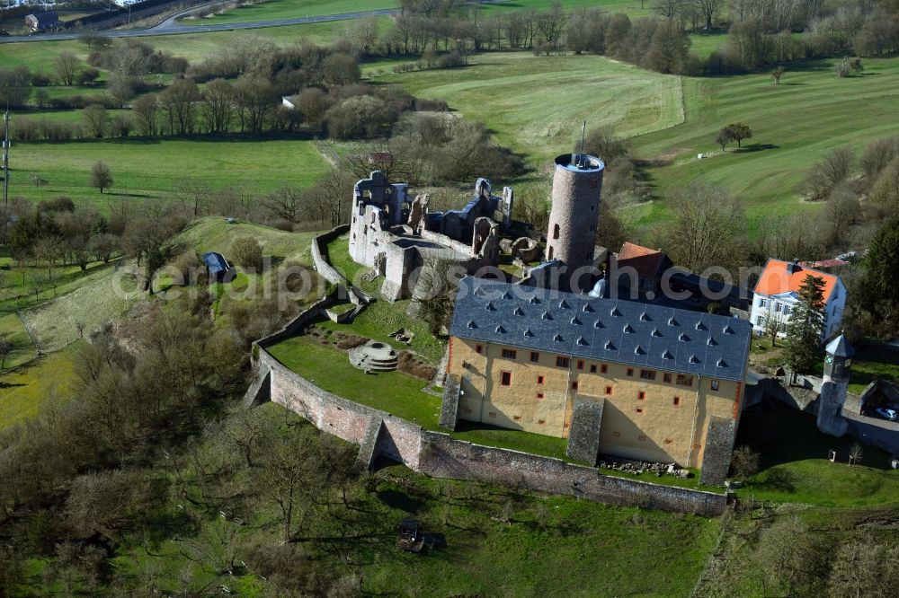 Schwarzenfels from above - Ruins and vestiges of the former castle and fortress in Schwarzenfels in the state Hesse, Germany