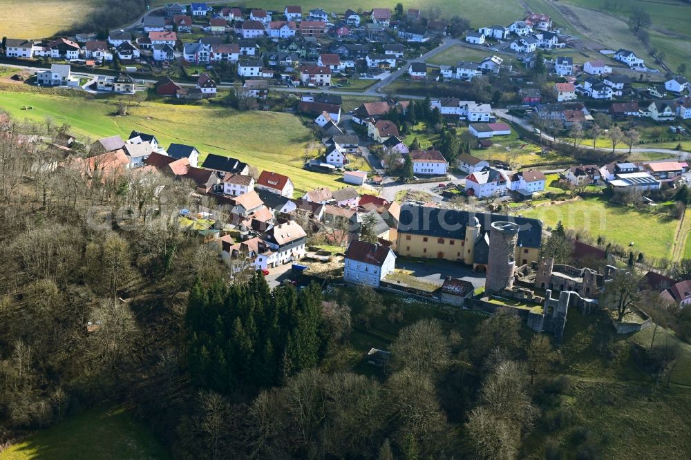 Aerial photograph Schwarzenfels - Ruins and vestiges of the former castle and fortress in Schwarzenfels in the state Hesse, Germany