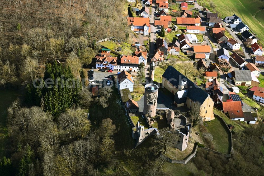 Aerial image Schwarzenfels - Ruins and vestiges of the former castle and fortress in Schwarzenfels in the state Hesse, Germany