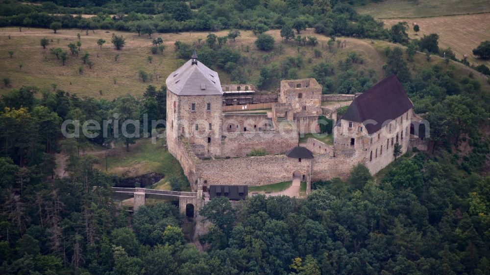 Tocnik from the bird's eye view: Ruins and vestiges of the former castle and fortress in Tocnik in Stredocesky kraj - Central Bohemian Region, Czech Republic