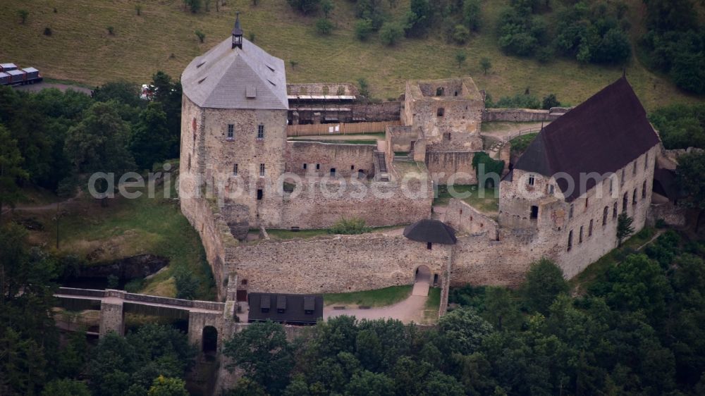 Aerial image Tocnik - Ruins and vestiges of the former castle and fortress in Tocnik in Stredocesky kraj - Central Bohemian Region, Czech Republic