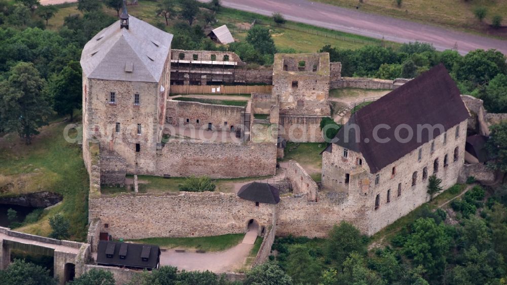 Tocnik from the bird's eye view: Ruins and vestiges of the former castle and fortress in Tocnik in Stredocesky kraj - Mittelboehmische Region, Czech Republic