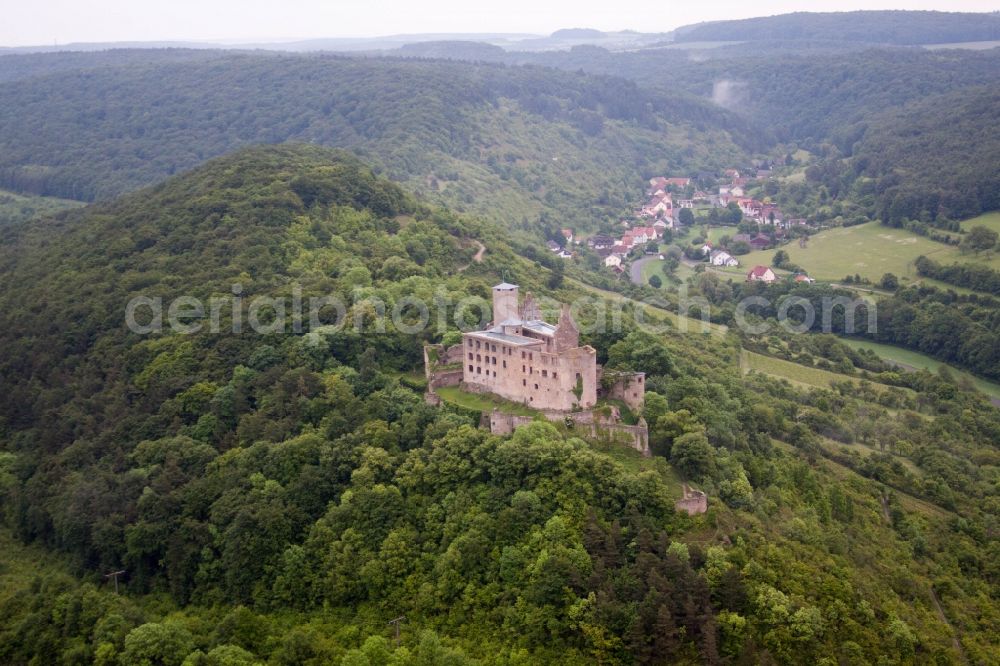 Elfershausen from the bird's eye view: Ruins and vestiges of the former castle and fortress Trimburg in the district Trimberg in Elfershausen in the state Bavaria