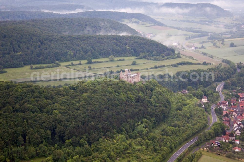 Aerial image Elfershausen - Ruins and vestiges of the former castle and fortress Trimburg in the district Trimberg in Elfershausen in the state Bavaria