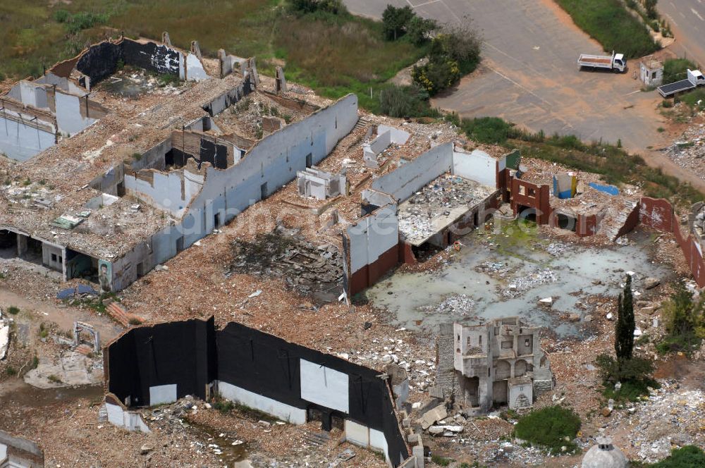 Johannesburg from the bird's eye view: Ruins near the FNB Stadium, or Soccer City Stadium, in Johannesburg. The FNB Stadium is the largest football stadium in South Africa and was a venue of the Football World Cup in 2010