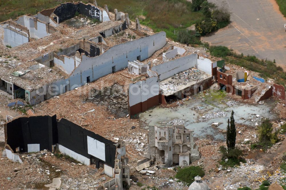 Aerial photograph Johannesburg - Ruins near the FNB Stadium, or Soccer City Stadium, in Johannesburg. The FNB Stadium is the largest football stadium in South Africa and was a venue of the Football World Cup in 2010