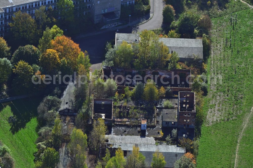 Aerial image Leipzig - Ruins next to a block of houses near the street of 18th October in Leipzig in Saxony