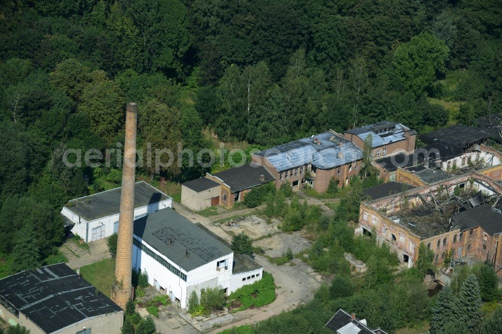 Aerial photograph Wolkenburg - Ruins of the paper factory in Wolkenburg in the state of Saxony. Caved-in roofs and remains of walls are visible