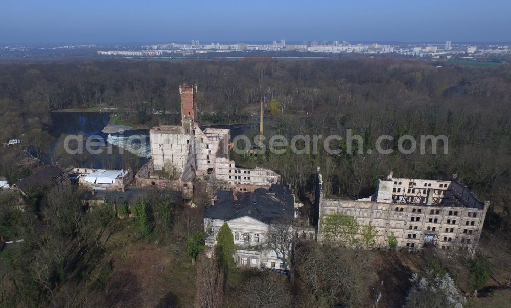 Aerial photograph Halle (Saale) - Ruin of a paper mill in Halle (Saale) in the state Saxony-Anhalt, Germany