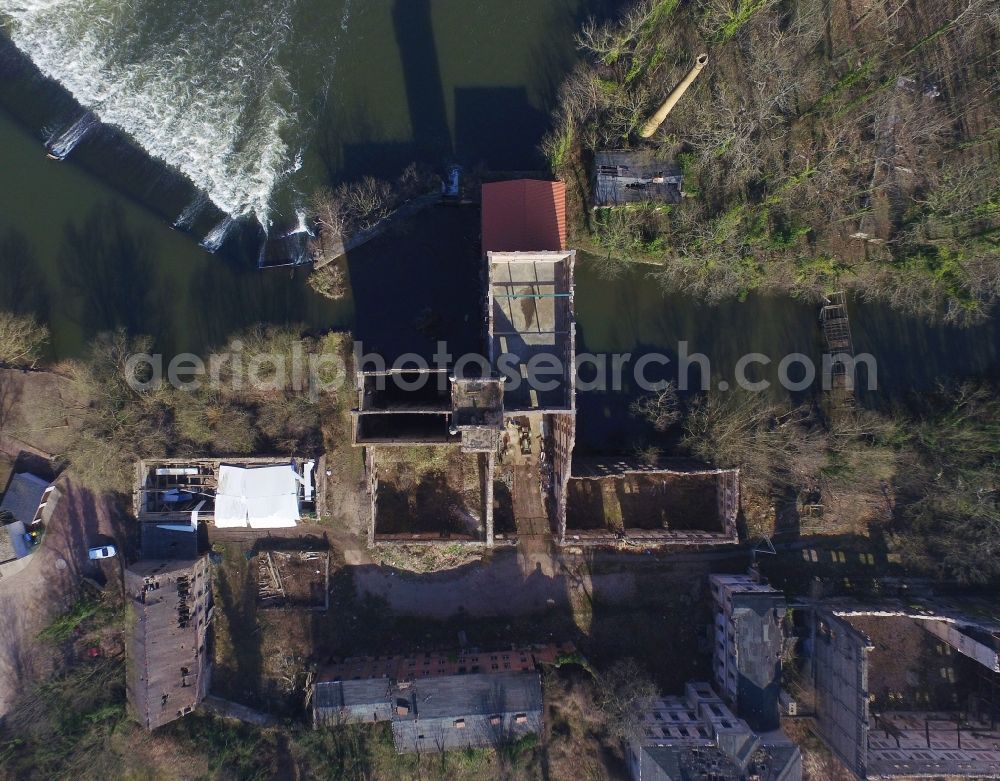 Halle (Saale) from the bird's eye view: Ruin of a paper mill in Halle (Saale) in the state Saxony-Anhalt, Germany