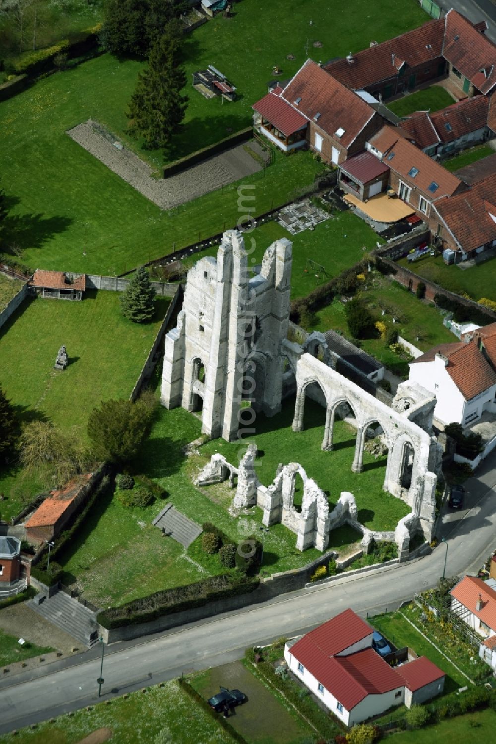 Ablain-Saint-Nazaire from above - Ruins Ruines de leglise of the former gothic church in Ablain-Saint-Nazaire in Nord-Pas-de-Calais Picardy, France