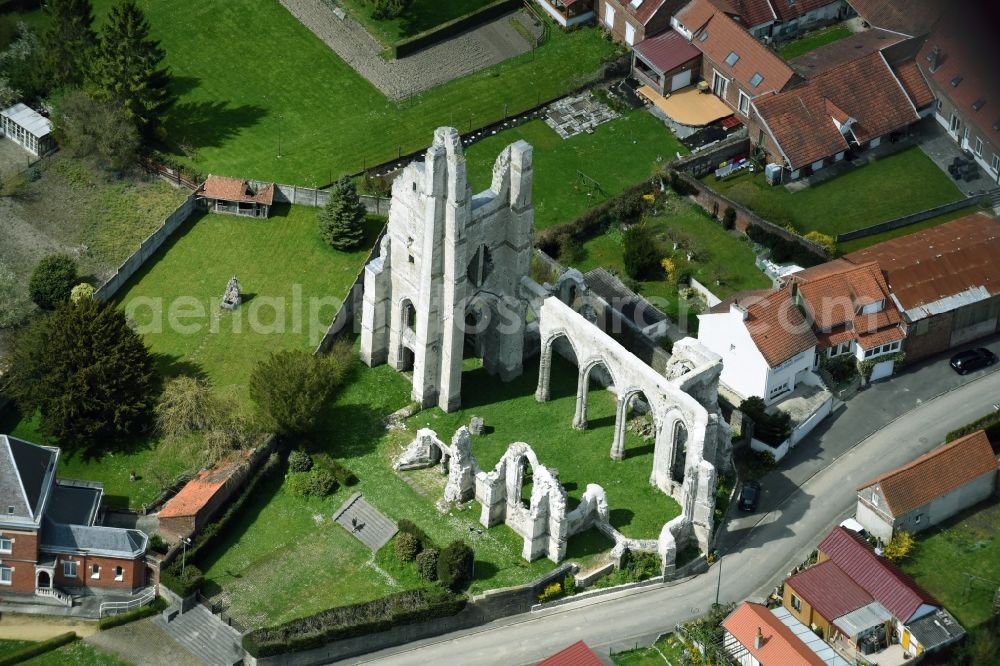 Ablain-Saint-Nazaire from the bird's eye view: Ruins Ruines de leglise of the former gothic church in Ablain-Saint-Nazaire in Nord-Pas-de-Calais Picardy, France