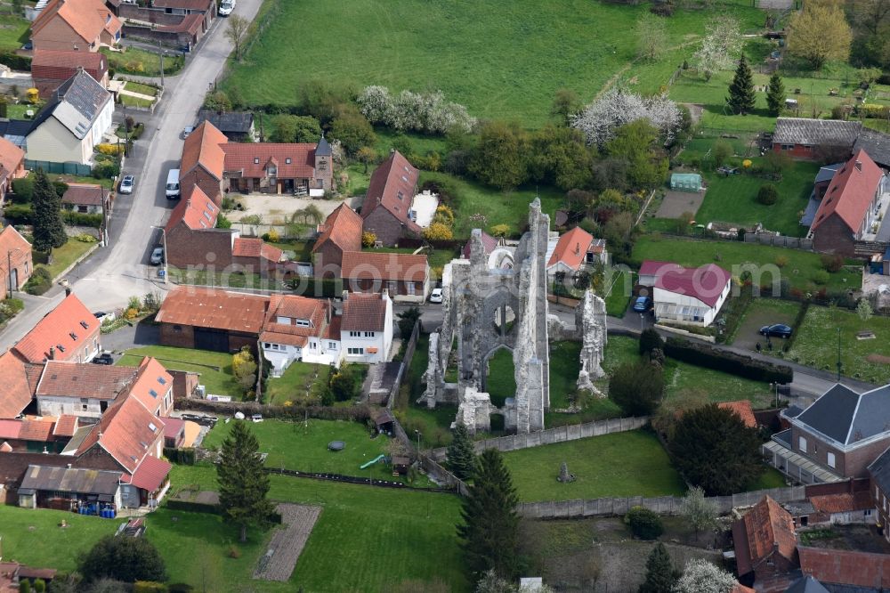 Ablain-Saint-Nazaire from the bird's eye view: Ruins Ruines de l'église of the former gothic church in Ablain-Saint-Nazaire in Nord-Pas-de-Calais Picardy, France