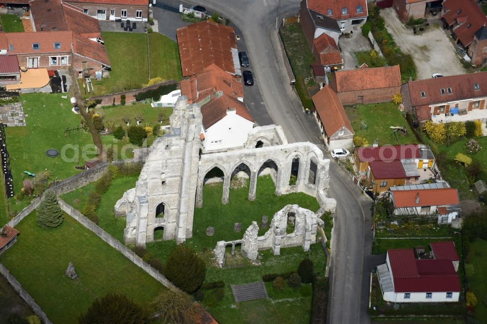 Ablain-Saint-Nazaire from above - Ruins Ruines de l'église of the former gothic church in Ablain-Saint-Nazaire in Nord-Pas-de-Calais Picardy, France