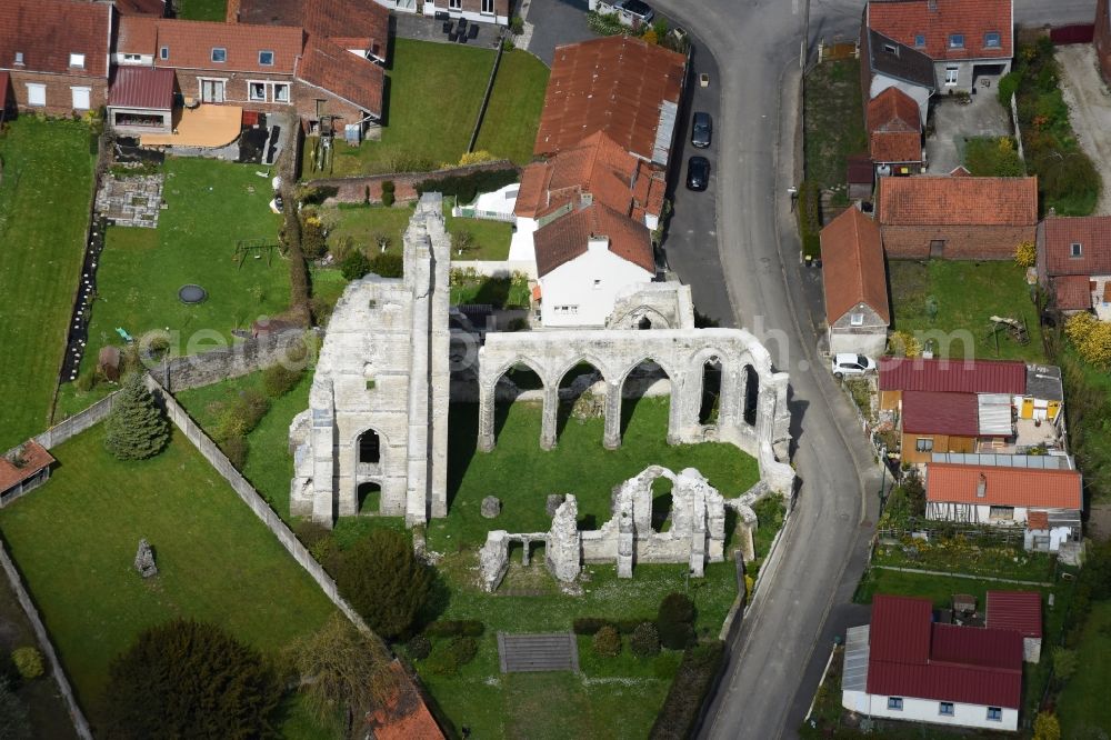 Ablain-Saint-Nazaire from the bird's eye view: Ruins Ruines de l'église of the former gothic church in Ablain-Saint-Nazaire in Nord-Pas-de-Calais Picardy, France