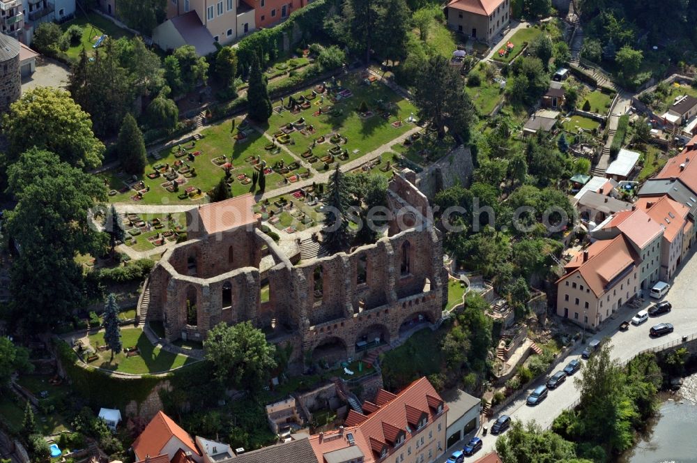 Aerial image Bautzen - View of the ruin of the Sankt Nikolai church in Bautzen in the state Saxony