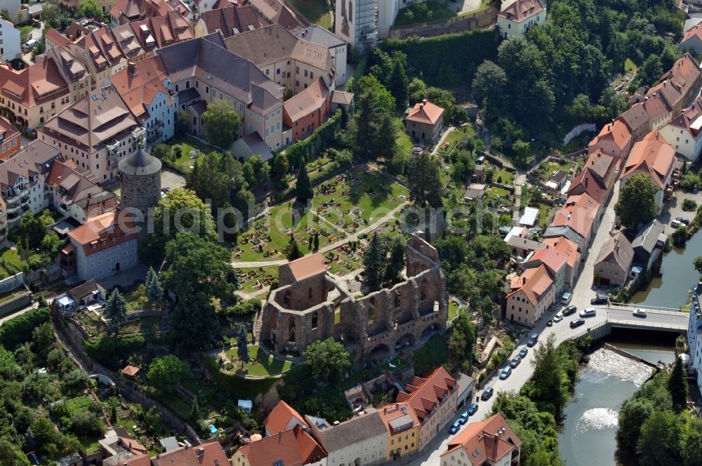 Aerial photograph Bautzen - View of the ruin of the Sankt Nikolai church in Bautzen in the state Saxony