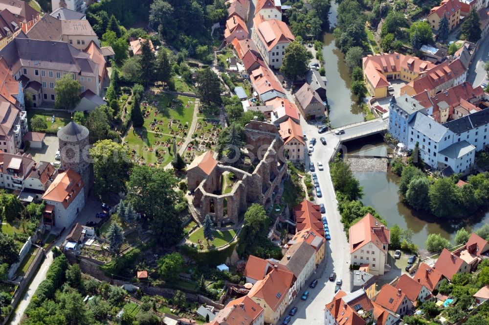 Bautzen from above - View of the ruin of the Sankt Nikolai church in Bautzen in the state Saxony