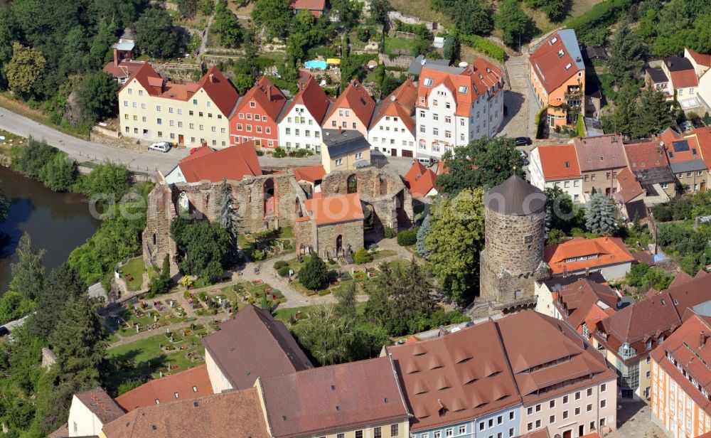 Bautzen from above - View of the ruin of the Sankt Nikolai church in Bautzen in the state Saxony