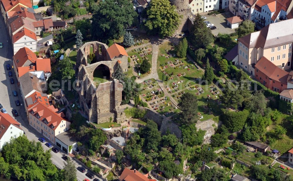 Aerial photograph Bautzen - View of the ruin of the Sankt Nikolai church in Bautzen in the state Saxony