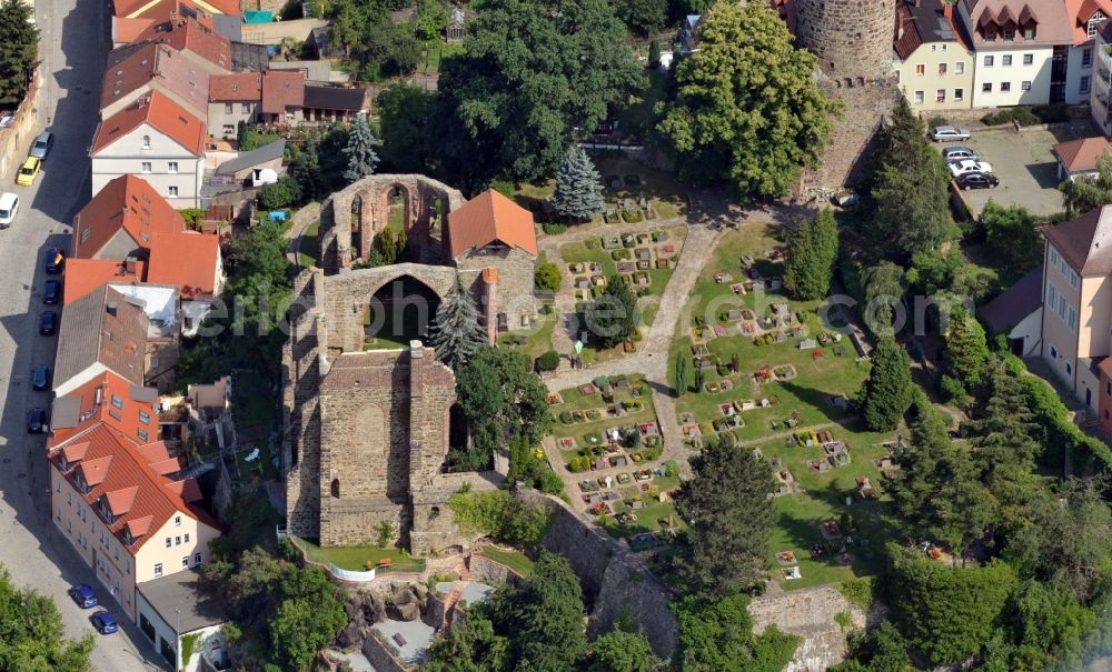 Bautzen from above - View of the ruin of the Sankt Nikolai church in Bautzen in the state Saxony