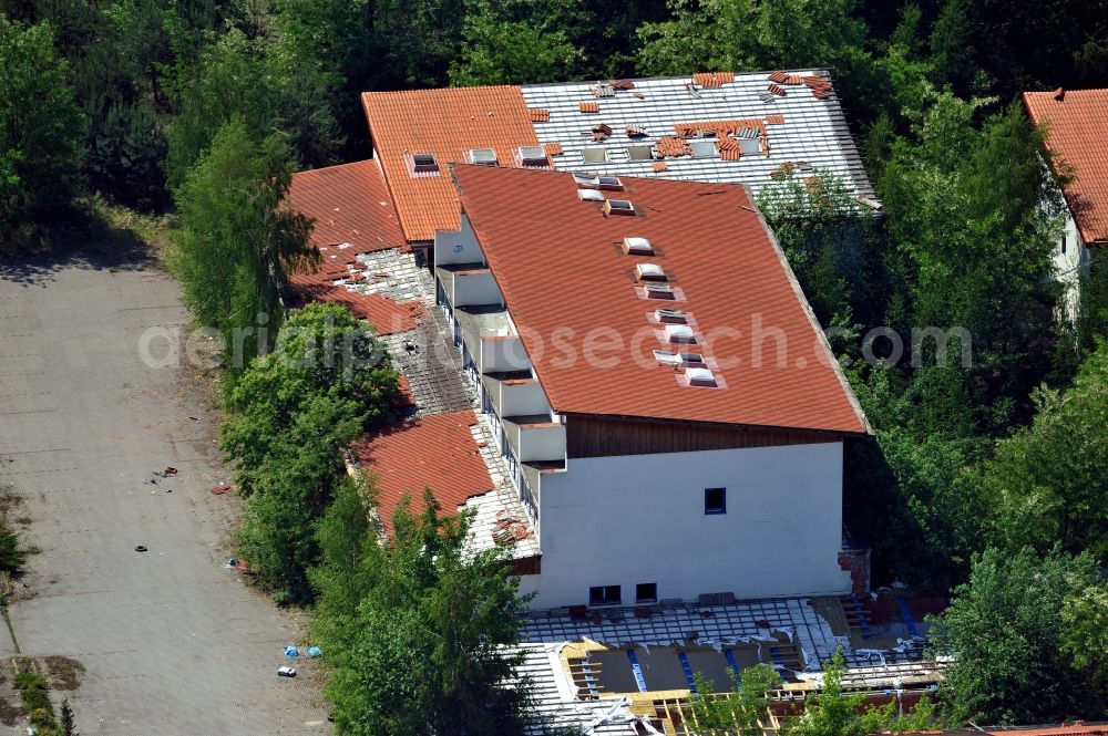 Lauta from above - Ruin resp. affected by vandalism of vacant residential and commercial complex in Lauta in the state Saxony