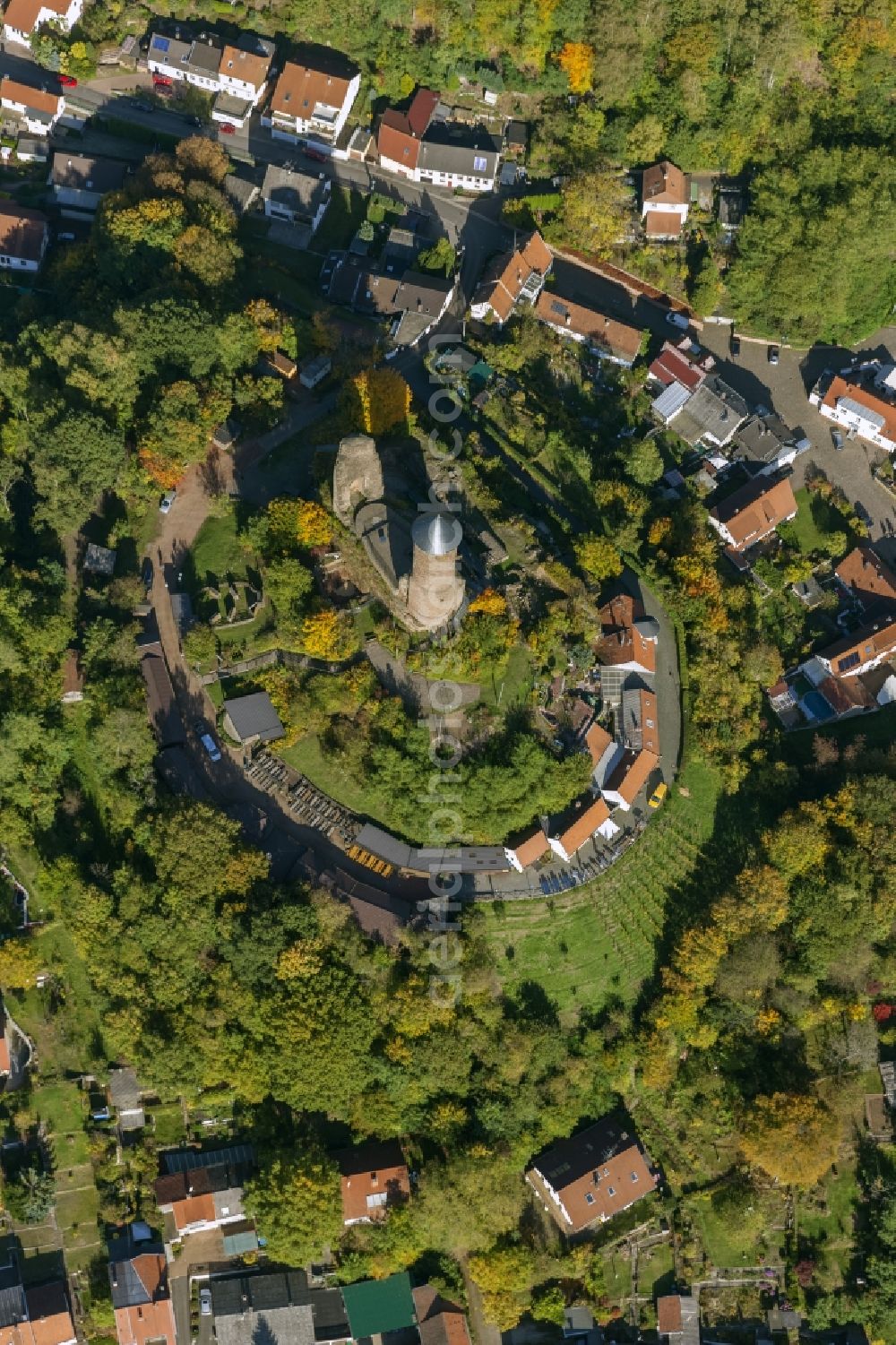 Kirkel from above - Ruins and tower / keep of the castle to Kirkel Saarland