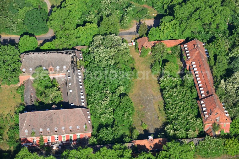 Aerial image Kirchmöser - Ruins of the administration building of the former industrial area in Kirchmoeser in the state Brandenburg