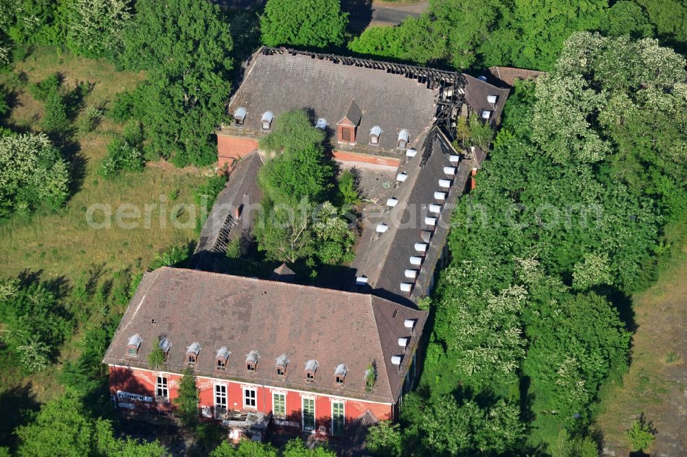 Kirchmöser from above - Ruins of the administration building of the former industrial area in Kirchmoeser in the state Brandenburg