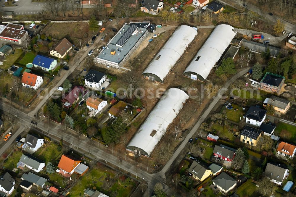 Berlin from the bird's eye view: Ruins of old GDR multipurpose halls at the Bergedorf in Berlin - Kaulsdorf