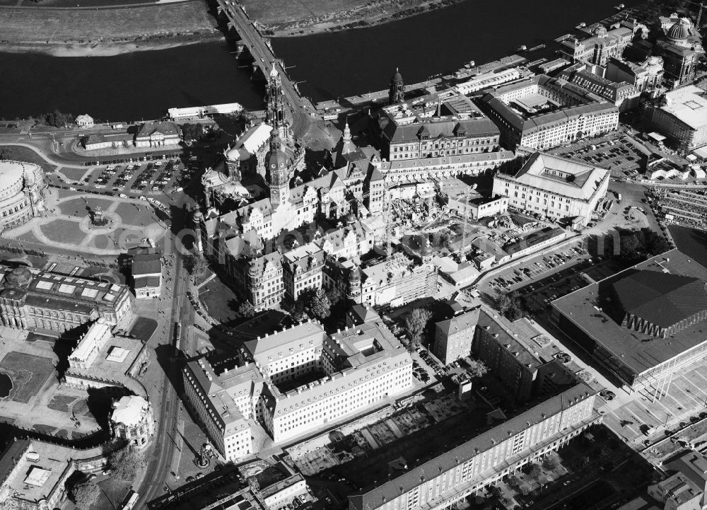 Aerial image Dresden - Ruins on old town on the banks of the Elbe in Dresden in Saxony