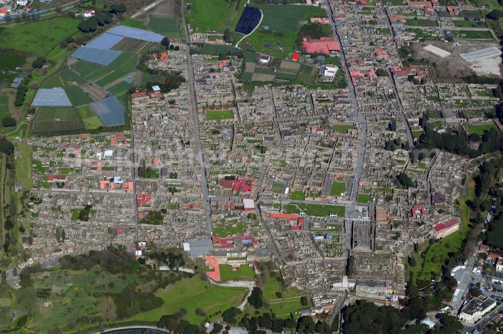 Pompei from above - Ruins of the excavated city of Pompeii in Campania in Italy