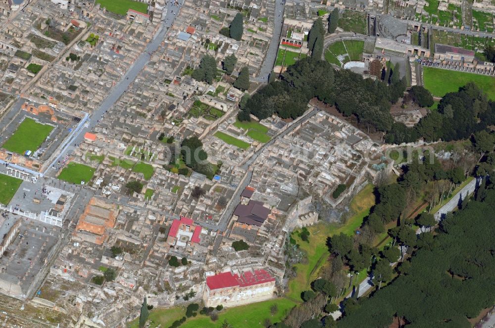 Aerial photograph Pompei - Ruins of the excavated city of Pompeii in Campania in Italy