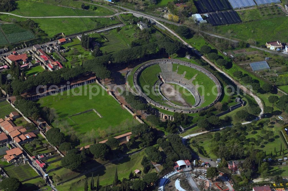 Aerial photograph Pompei - Ruins of the excavated city of Pompeii in Campania in Italy