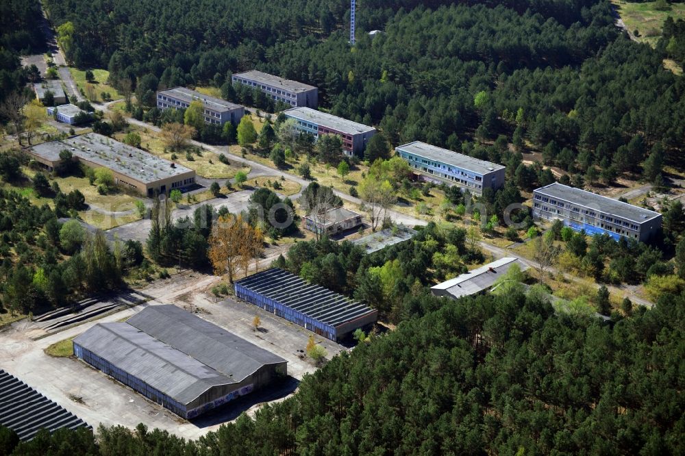 Aerial photograph Storkow / Mark - Ruins on the site of the former barracks of the 2nd News Brigade of the NVA of the GDR - Property Spreenhagen Storkow / Mark in the state of Brandenburg