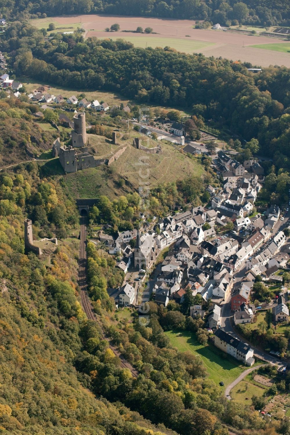 Aerial image Monreal - View of the ruins of the Loewenburg and the Philippsburg in Monreal in the state of Rhineland-Palatinate