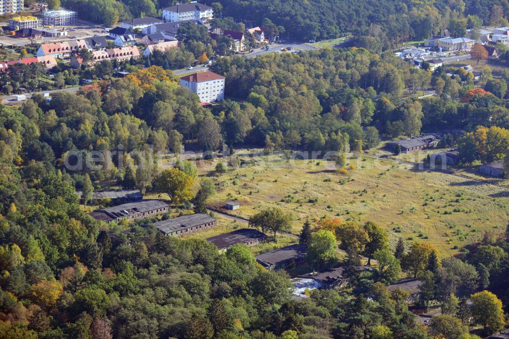 Aerial image Karlshagen - Demolition and clearance work on the building complex of the former military barracks Schuetzenstrasse - Alte Peenemuender Strasse in Karlshagen on the island of Usedom in the state Mecklenburg - Western Pomerania, Germany