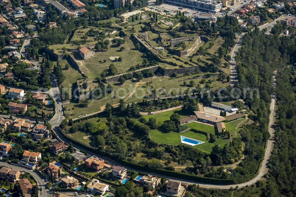 Girona from above - Of ruins remains of the Medieval Fort Montjuic - Fortress Girona in Spain