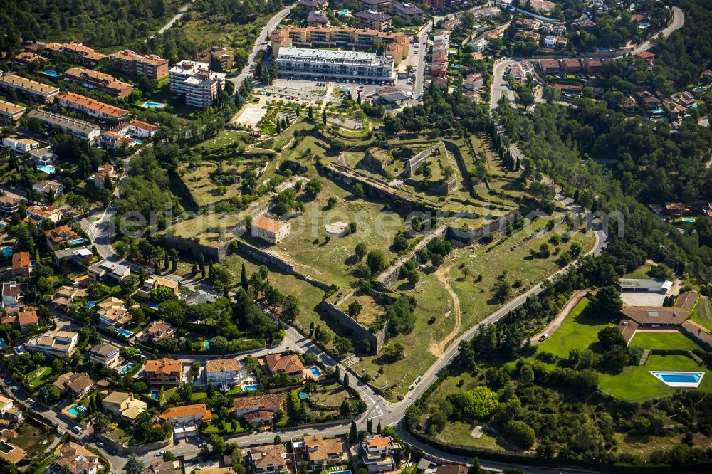 Girona from above - Of ruins remains of the Medieval Fort Montjuic - Fortress Girona in Spain